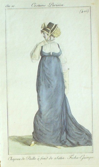 Gravure Mode Costume Parisien 1802 an 10 # 405 (eau forte old Fashion plate