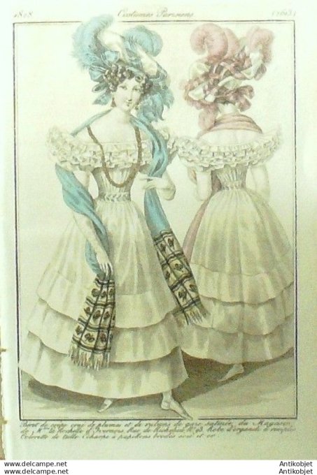 Gravure Mode Costume Parisien 1828 # 2613 (eau forte old Fashion plate