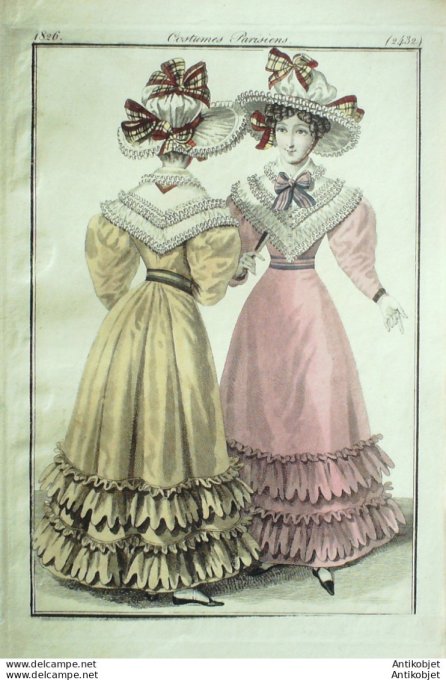 Gravure de mode Costume Parisien 1826 n°2432 Robes cotpali Canezou