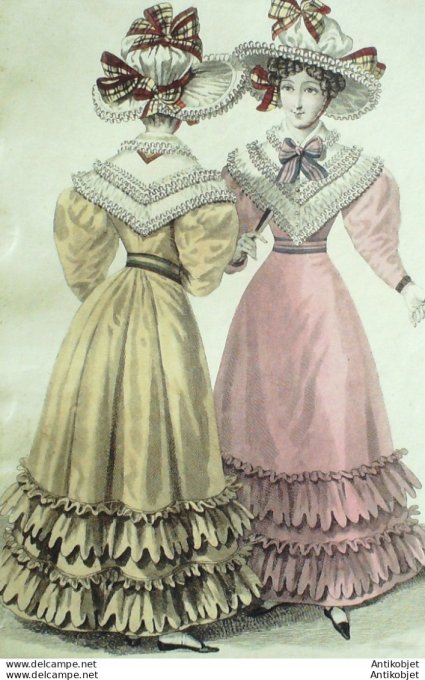 Gravure de mode Costume Parisien 1826 n°2432 Robes cotpali Canezou