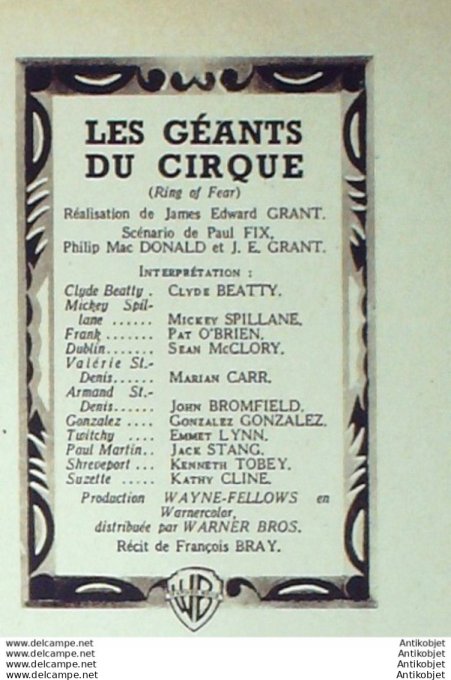 Mon Film 446 55-03- 9 Les geants du cirque Clyde Beatty Mickey Spillane
