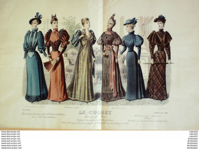 Gravure Mode Le Coquet 1892 # 49 (Old Fashion plate)