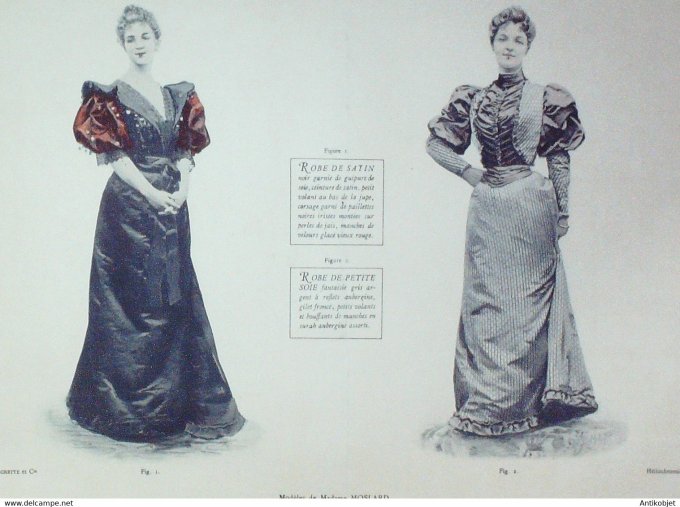 Gravure de mode La Mode pratique 1893 n°06 Robes satin et soie