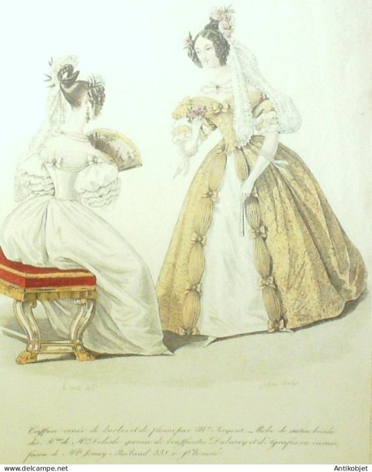 Gravure La mode 1836 # 494 (aquarelle old Fashion plate)