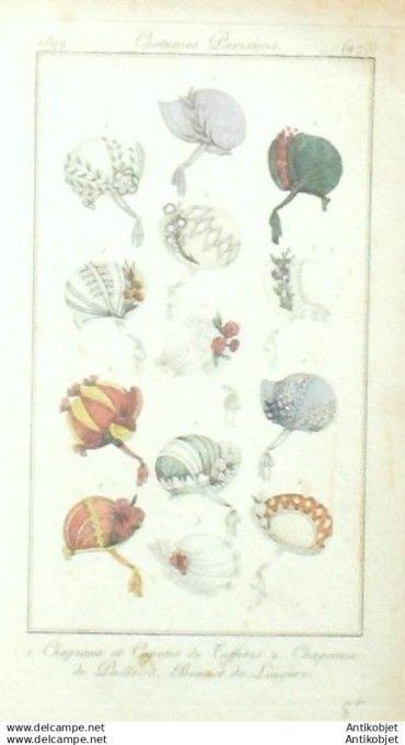 Gravure Mode Costume Parisien 1809 #  973 (eau forte old Fashion plate