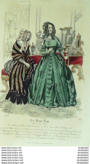 Gravure Mode Le Bon Ton 1842 # 644 (aquarelle old fashion plate)