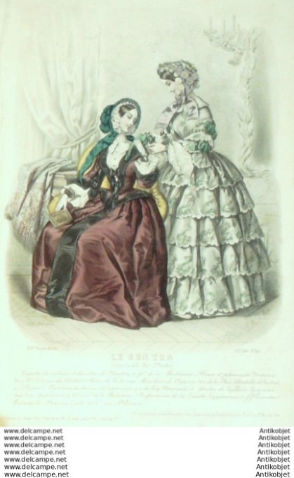 Gravure Mode Le Bon Ton 1852 19 # 19 (aquarelle old fashion plate)