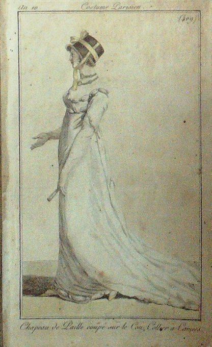 Gravure Mode Costume Parisien 1802 an 10 # 409 (eau forte old Fashion plate