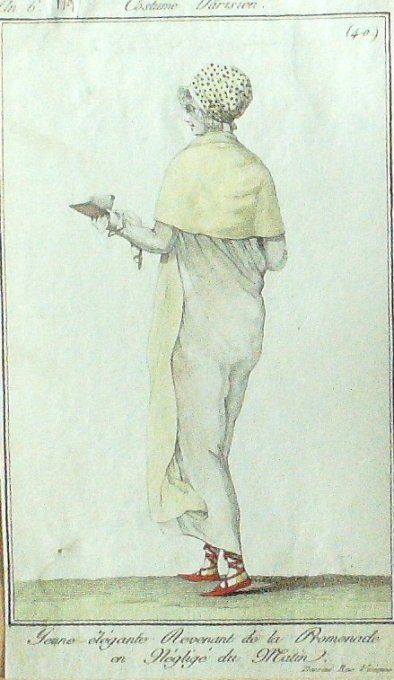 Gravure Mode Costume Parisien 1797 an  6 #  40 (eau forte old Fashion plate