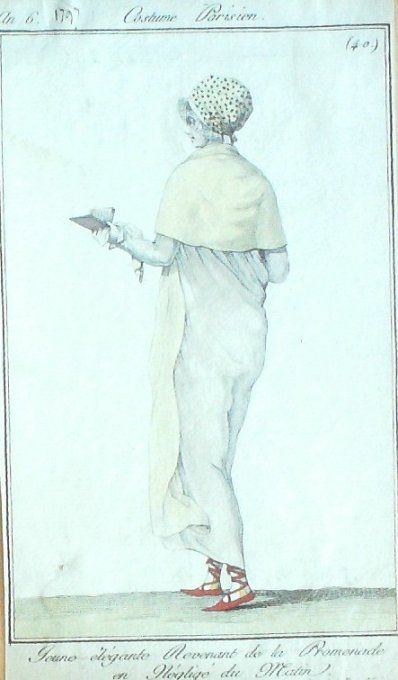 Gravure Mode Costume Parisien 1797 an  6 #  40 (eau forte old Fashion plate