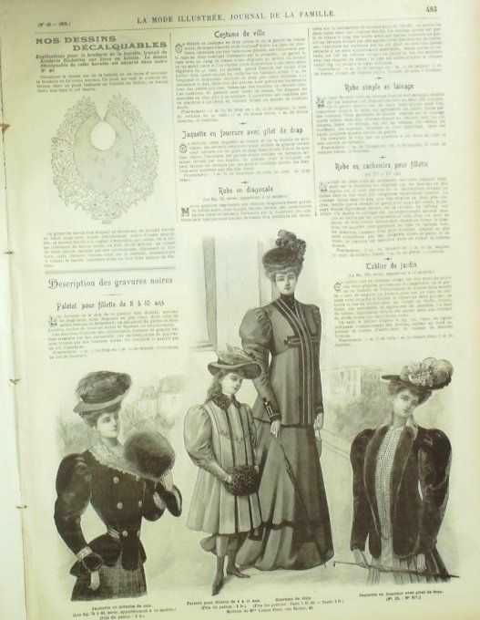 La Mode illustrée journal 1905 n° 40 Toilettes d'après-midi