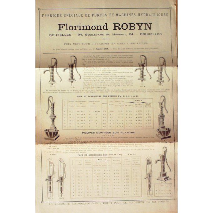 Catalogue FLORIMOND ROBYN hydrauliques  BRUXELLES 1913