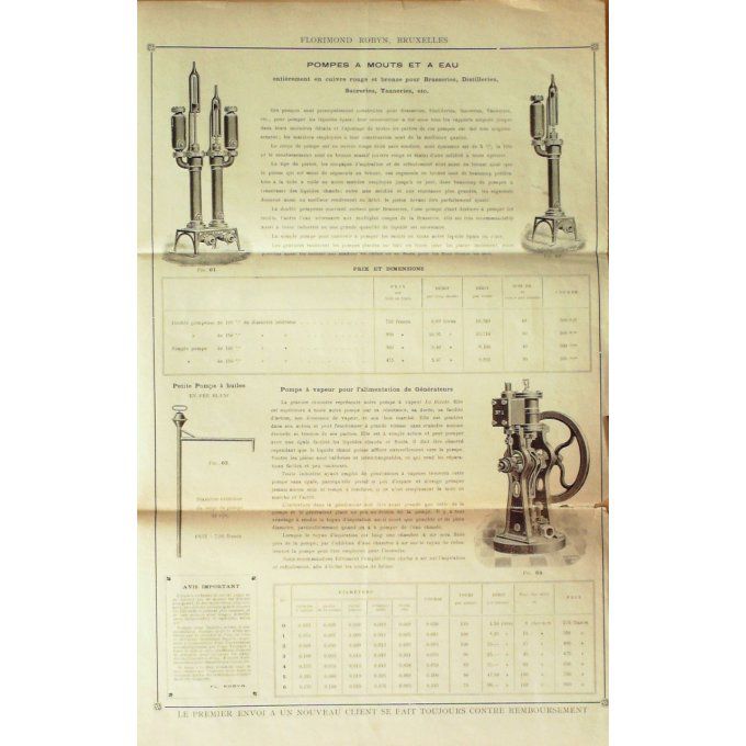 Catalogue FLORIMOND ROBYN hydrauliques  BRUXELLES 1913