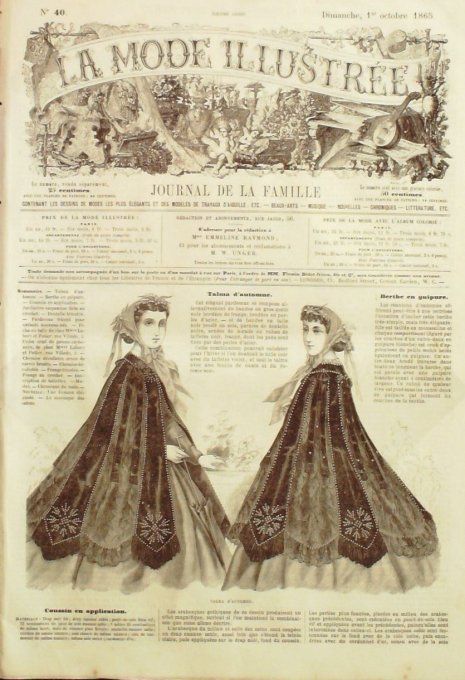 Journal Mode illustrée 1865 # 40 Talma d'automne