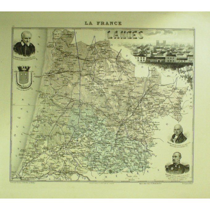 Carte LANDES (40) MONT de MARSAN Graveur LECOQ WALTNER BARBIER 1868