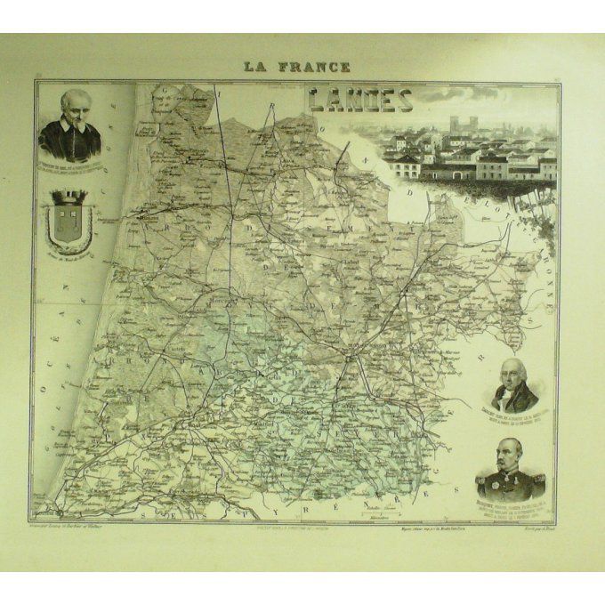 Carte Landes (40) Mont De Marsan Graveur Lecoq Waltner Barbier 1868