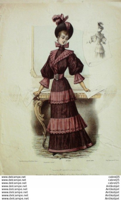 Gravure Mode Le Coquet 1892 # 43 (Old Fashion plate)