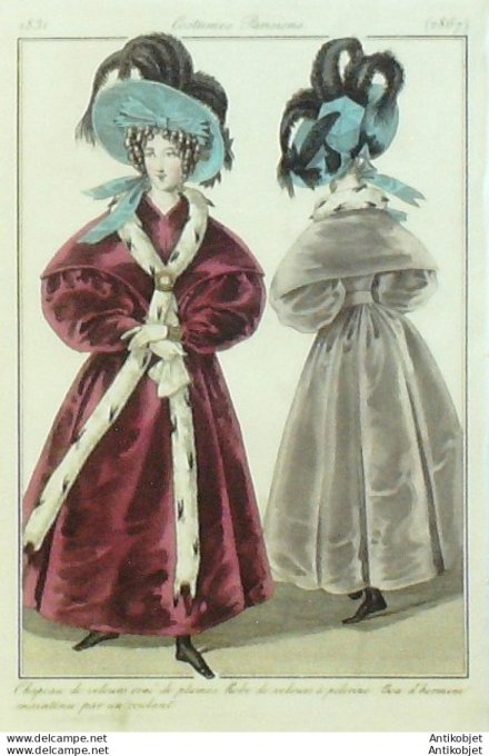 Costume Parisien 1831 # 2867 Robe velours pélerine & hermine