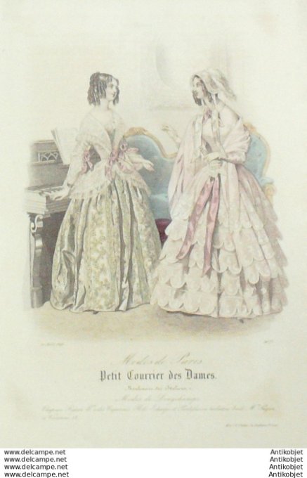 Gravure Mode Courrier des Dames 1846 # 2177 (eau forte old Fashion plate)