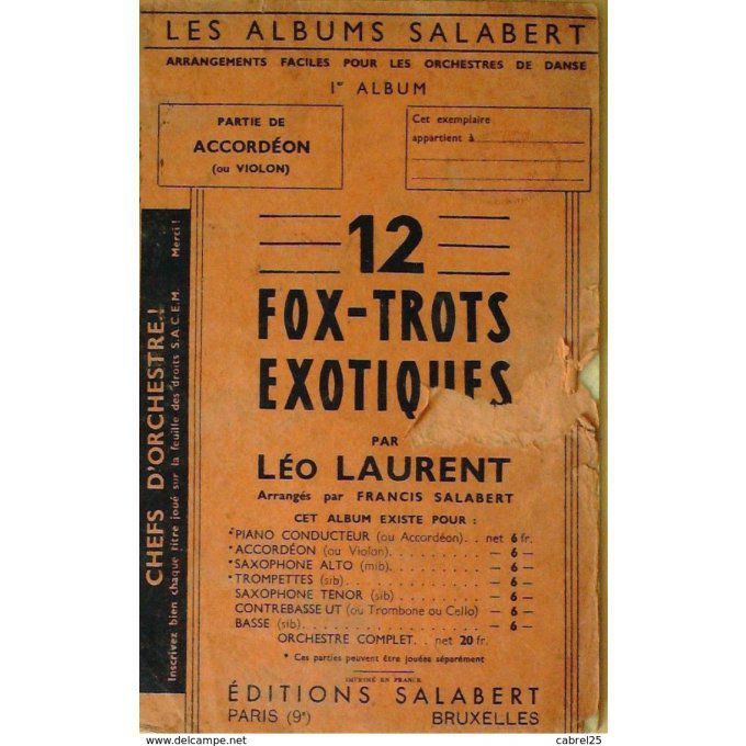 Jazz Orchestre 12 Succès Fox Trot Accordeon/Violon Sib 1940