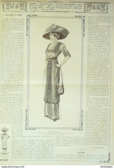 La Mode illustrée journal 1911 n° 06 Toilettes Costumes Passementerie