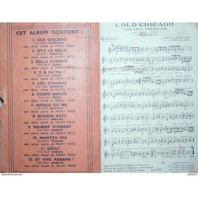 Jazz Orchestre 12 Succès Fox Trot Accordeon/Violon Sib 1940