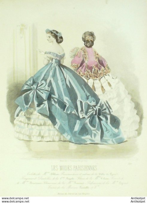 Gravure Les Modes Parisiennes 1863 #1138 Robes dentelle Maison Blum