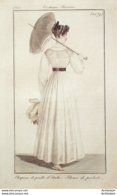 Costume Parisien 1822 # 2079 Blouse perkale chapeau de paille