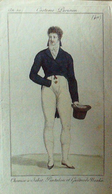 Gravure Mode Costume Parisien 1802 an 10 # 411 (eau forte old Fashion plate