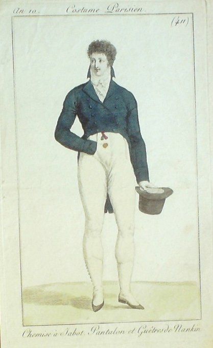 Gravure Mode Costume Parisien 1802 an 10 # 411 (eau forte old Fashion plate