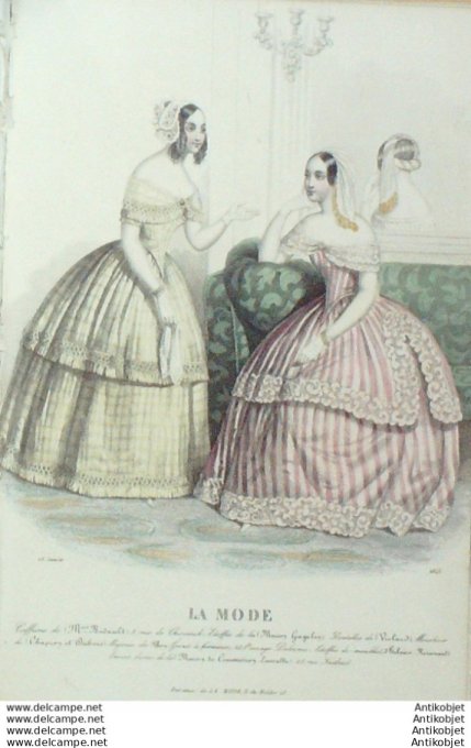 Gravure La mode 1845 #  3 (aquarelle old Fashion plate)
