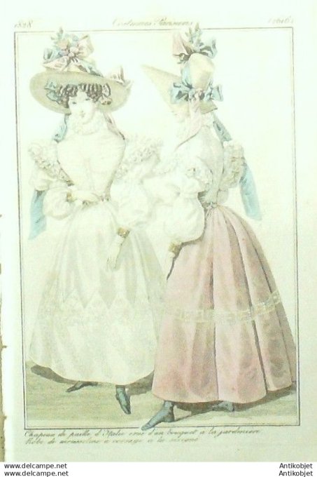 Gravure Mode Costume Parisien 1828 # 2616 (eau forte old Fashion plate