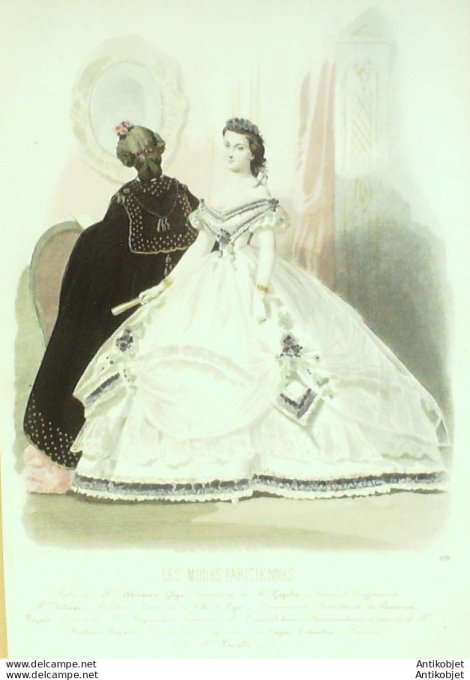 Gravure Les Modes Parisiennes 1861 # 978 Robes de soirée Maison Ghys