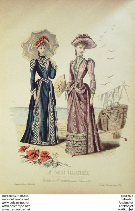 Gravure de mode La Mode illustrée 1890 n°31 (Maison Gradoz) Maritime
