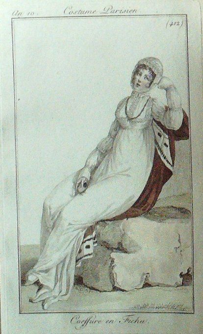Gravure Mode Costume Parisien 1802 an 10 # 412 (eau forte old Fashion plate