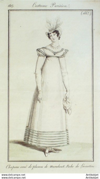 Gravure de mode Costume Parisien 1817 n°1657 Robe de Lévantine