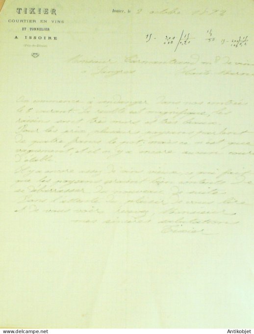 Lettre Ciale Tixier (courtier en vins) 1892 à Issoire (63)