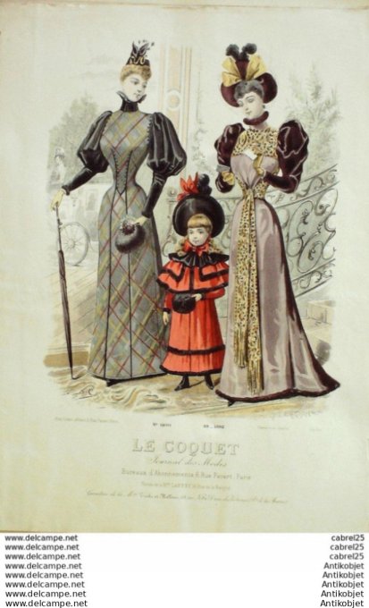 Gravure Mode Le Coquet 1892 # 39 (Old Fashion plate)