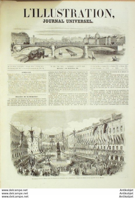 L'Illustration 1849 n°336 AIX les BAINS (73) NANTES (44) SAUMUR (49)