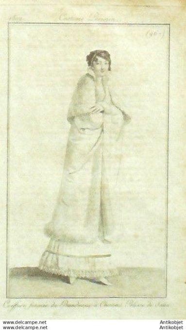 Gravure Mode Costume Parisien 1809 #  967 (eau forte old Fashion plate