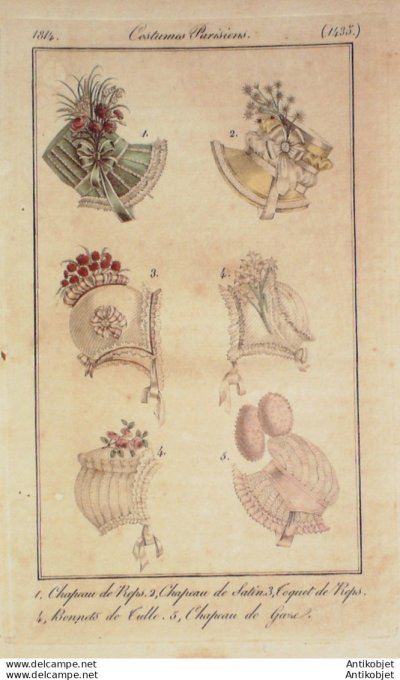 Costume Parisien 1814 # 1435 Toquet de reps Bonnets de tulle