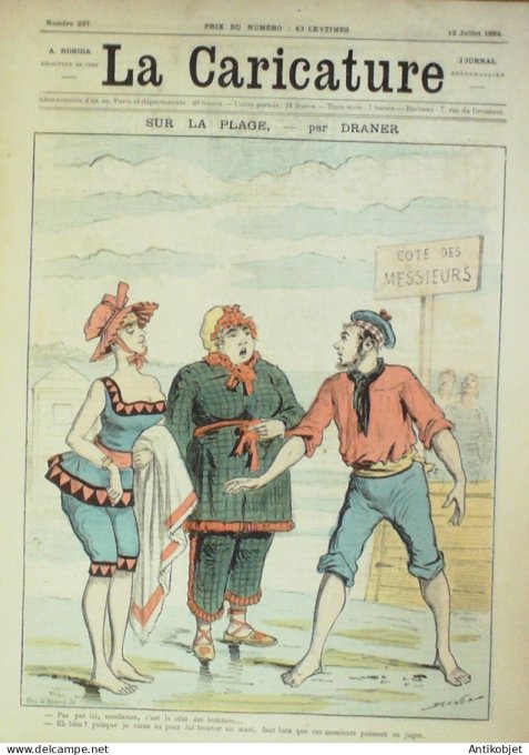 La Caricature 1884 #237 Sur la plage Draner Trock Fête de Neuilly Sorel Naquet par Luque