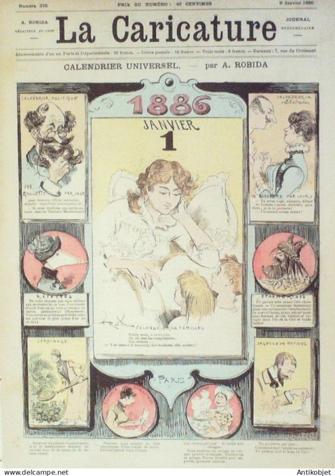La Caricature 1886 #315 Calendrier universel Robida Clémenceau par Luque Sapho Sorel Job Loys
