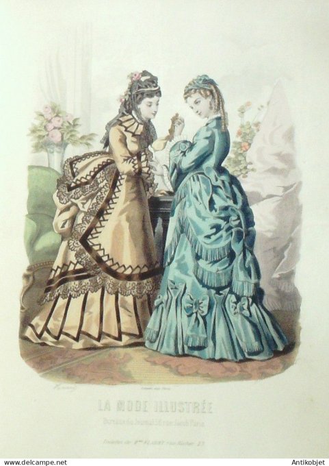 Gravure de mode La Mode illustrée 1872 n°33 (Maison Fladry)