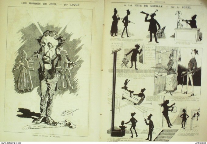 La Caricature 1884 #237 Sur la plage Draner Trock Fête de Neuilly Sorel Naquet par Luque