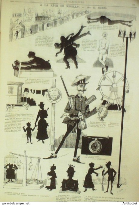 La Caricature 1884 #237 Sur la plage Draner Trock Fête de Neuilly Sorel Naquet par Luque