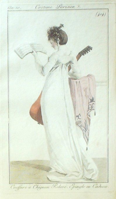 Gravure Mode Costume Parisien 1802 an 10 # 414 (eau forte old Fashion plate