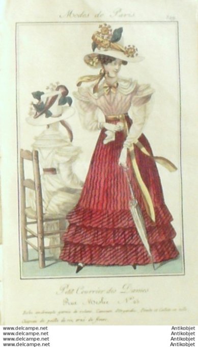 Gravure Mode Courrier des Dames 1825 #  329 (eau forte old Fashion plate)