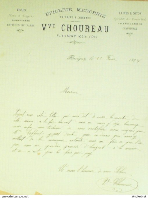 Lettre Ciale Vve Choureau (épicerie Mercerie) 1898 Flavigny (51)