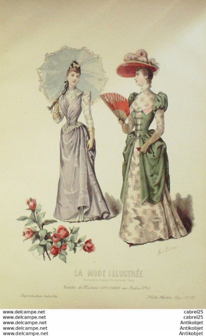 Gravure de mode La Mode illustrée 1890 n°32 (Maison Coussinet)